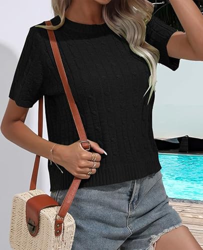 Image of MINTLIMIT Women's Short Sleeve Sweater Tops Lightweight Pullover Shirts 2025 Spring Summer Trendy Casual Blouses