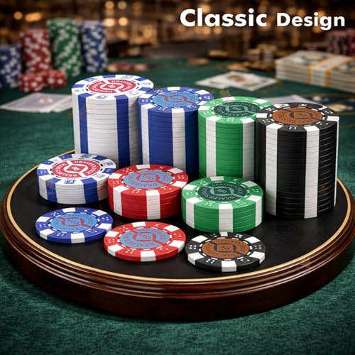 Image of WISHKEY Poker Chips Set Printed 200 Pieces Casino Style Double Injection Iron Core Chips 10, 20, 50, 100 & 500 Rupees Value Heavyweight 11.5g Poker Tokens for Casino & Home Games