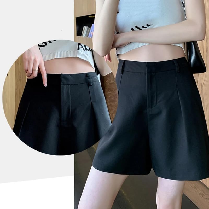 Pantalones cortos de estilo coreano para mujer, cintura alta, pantalones cortos casuales de verano, Black1, S