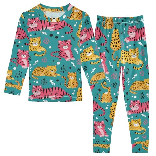 Pajama Sets Long Sleeve Colorful Tiger and Leopard Pattern Soft Comfy Sleepwear 2 Piece PJS 3-8T