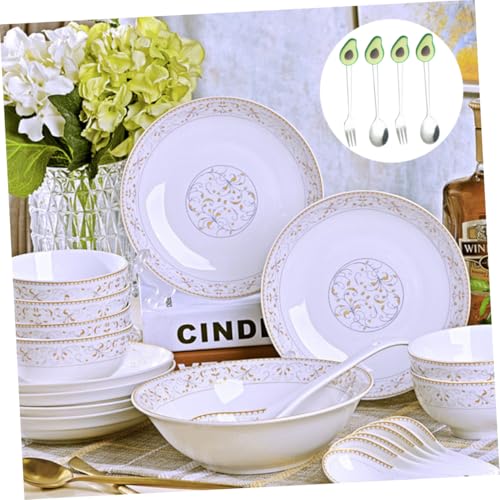 MOKKHNB 4個 創意果実型ステンレス製食器点 牛油果フォーク スプーン 食事用アクセサリー デザートやフルーツに適した耐久性と滑らかな仕上