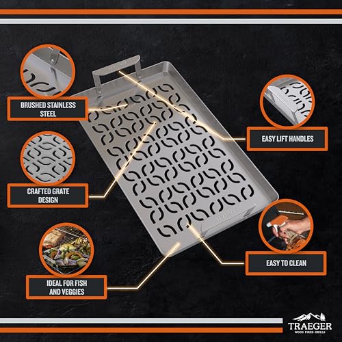Traeger Grills BAC610 ModiFIRE Stainless Steel Fish & Veggie Grill Tray – Durable Grill Grate Accessory for Outdoor Grills, Ideal for Small Foods like Shrimp, Vegetables, and Meatballs - image 3