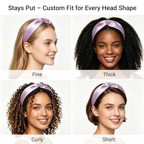 Image of ZLYC Mulberry Silk Headband for Women's Hair, Solid Light Purple