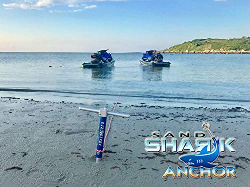Ultimate PWC Premium Sand Anchor. Proven to Hold and Protect Watercraft. Shallow Water, Beach, or Sandbar Anchor for Jet Ski or Waverunner. Adjustable 18” to 31”, Padded Case, by SandShark.
