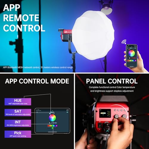Image of GVM 300W Photo Lighting RGB Video Light with Bowens Holder Lantern Softbox and Stand CRI 97+ CCT 2000K~10000K 6 Lighting Scenarios Application Program Controlled Studio Photo Lights