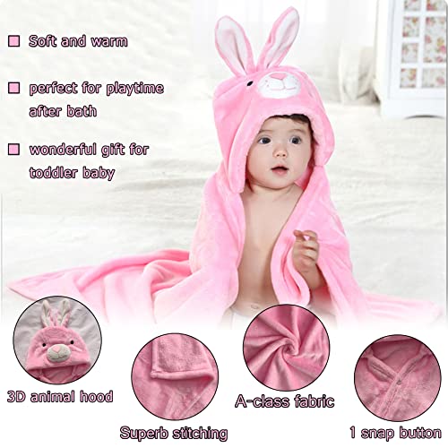 Image of TONWHAR 0-4 Years Toddlers' And Kids' Boys Girls Animal Face Hooded Blanket Baby's Bathrobe,Plush After Bath Blanket(Rabbit)