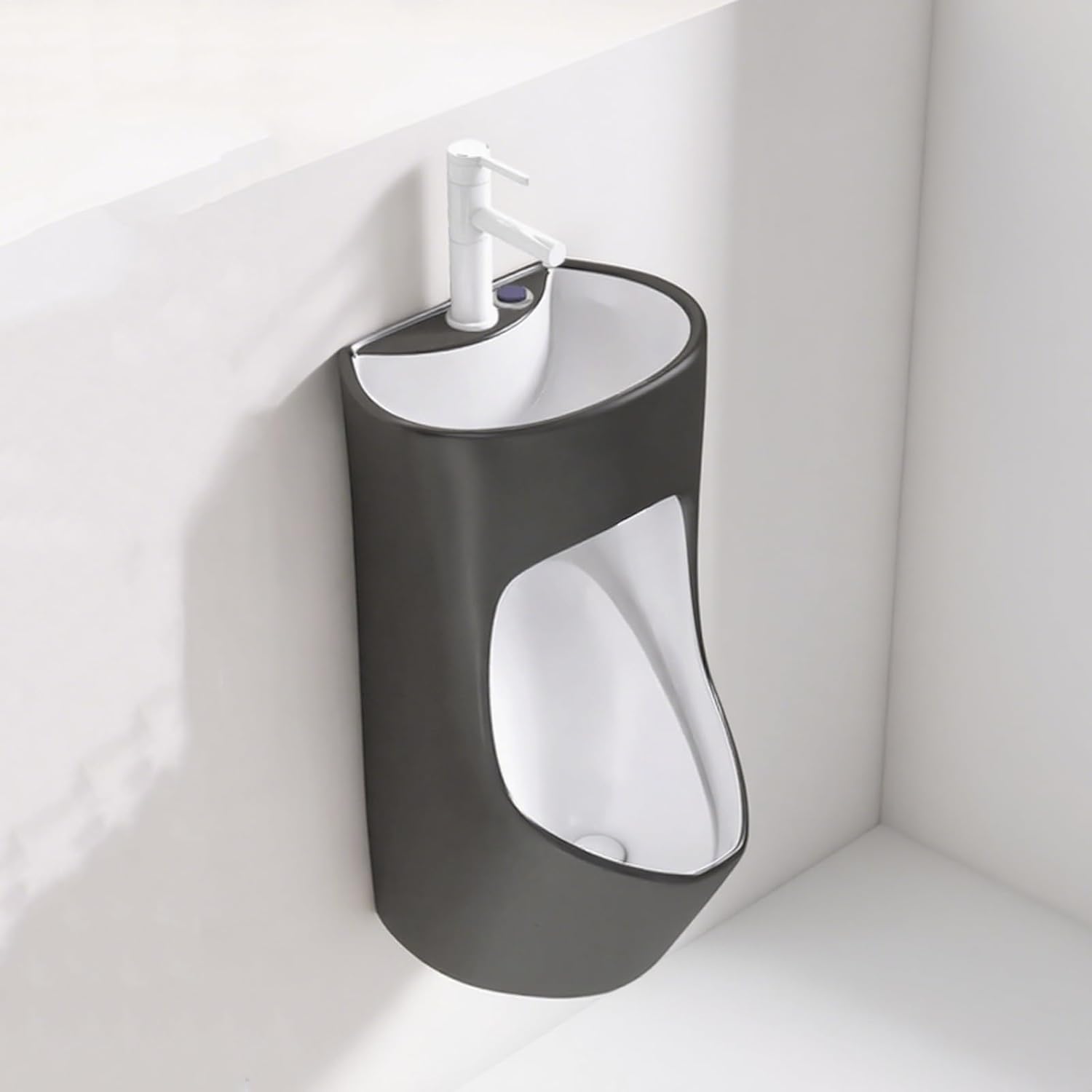 White Modern Drop Shape Men’s Urinal with Smart Sensor Flush and Water-Saving Washout, Wall-Mounted Anti-Splash Design for Residential Bathrooms, Commercial Spaces & Gyms(Black)