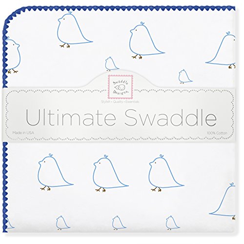 SwaddleDesigns Ultimate Winter Swaddle, X-Large Receiving Blanket, Made in USA, Premium Cotton Flannel, Bright Blue Mama and Baby Chickies (Mom's Choice Award Winner)