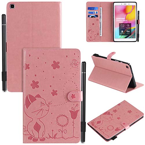 Hülle für Samsung Galaxy Tab A8 2019 SM-T295 {8"},Pu Leder Katze Biene Schutzhülle Case Cover mit Ständer Stift Halter Funktion,Rosa