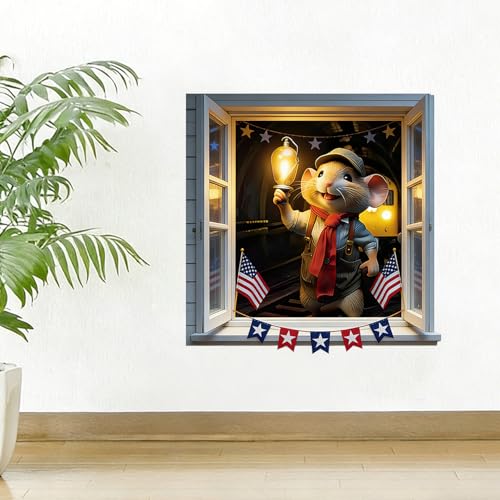 Vinilo decorativo 3D ventana falsa ratón y linterna 39.9 cm miniatura 4