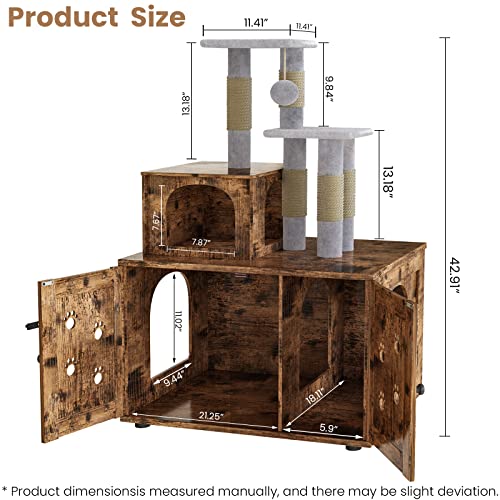 Recaceik Cat Litter Box Enclosure With Cat Tree, Hidden Cat Washroom Furniture With Divider, Wooden Cat House With Platform, Scratching Post And Soft Plush Perch, Indoor Pet Cabinet,Espresso #TOP5