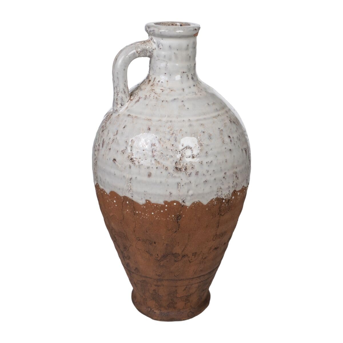 Romimex White Terracotta Rustic Vase 20 x 38 x 20 cm with Handle