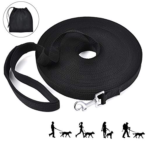 MIKKUPPA 20m Longue Laisse pour Chien - Laisse Longue de Dressage pour Chien - avec Poignée Rembourrée et Sac de Rangement Durable en Nylon, Noir Cover