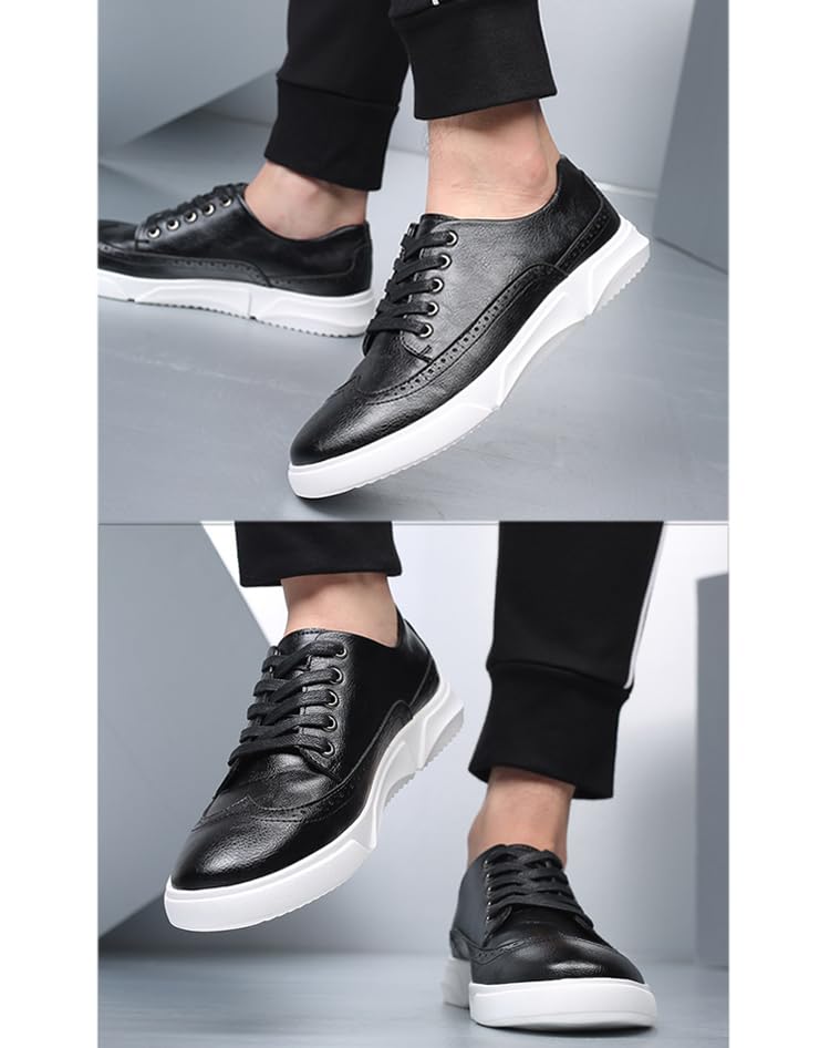 Men's Leather Brogue Wingtip Casual Oxford Shoes Fashion Non-Slip Round Head lace up Platform Dress Sneakers Casual Comfortable Office Work Shoes4