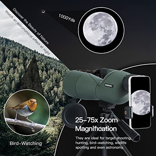 Spotting Scope 25-75x60 ED Glasses, HD Dual Focus Spotting scopes, BAK4 FMC Spotter Scopes, Gifts for Target Shooting Bird Watching Hunting Archery Wildlife Viewing - Image 3