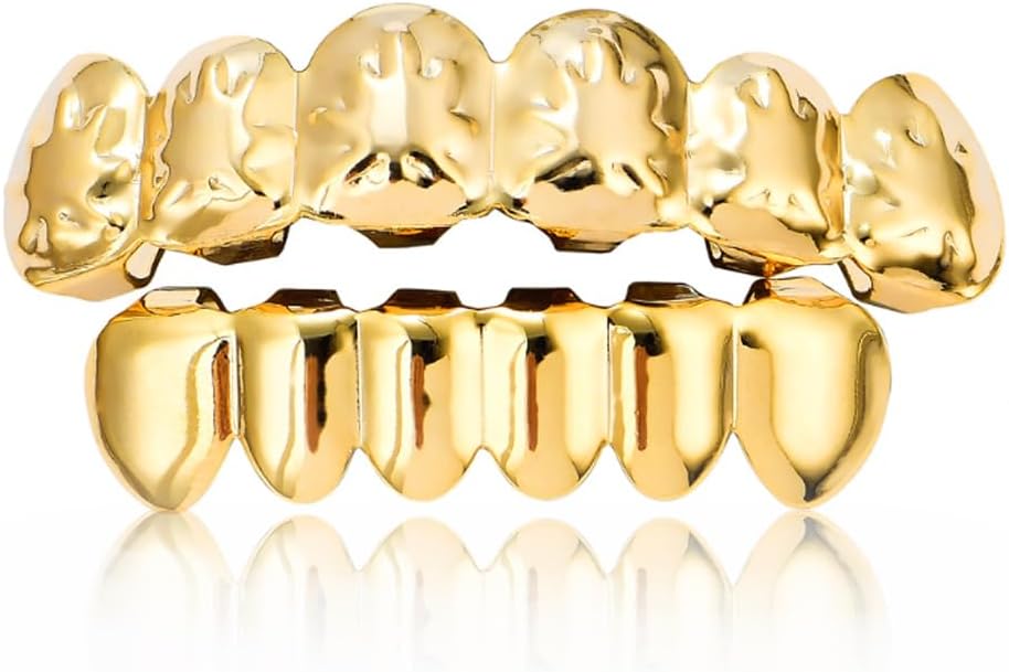 ZahnneGrills Gold Teeth Maple Leaf Golden Hip Hop Teeth Gold Teeth Hip Hop Braces Top and Bottom Grill Cap for Men and Women Dance Party Halloween Stage Role Play