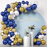 Balloon Arch Kit Garland Decorations - 94pcs Latex Gold Confetti White Navy Blue Balloons 16ft, Baby Shower Birthday Wedding Graduation Anniversary Bachelorette Party Supplies DIY Centerpiece Decor