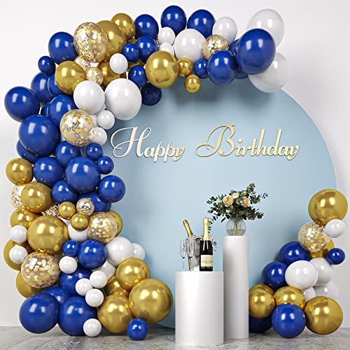 Balloon Arch Kit Garland Decorations - 94 pcs Latex Gold Confetti White Navy Blue Balloons 16ft, Oh Baby Theme, Bridal Shower Birthday Wedding Graduation Bachelorette Anniversary Party Backdrop Décor