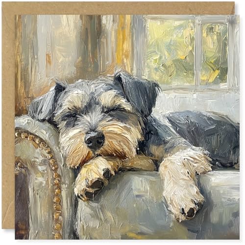 Beau Willows Miniature Schnauzer Birthday Card from the Dog - Adorable Sleeping Dog Card for Dog Mum, Dad, Wife, Husband, Girlfriend, Boyfriend