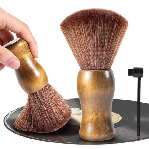 SIMPOR Vinyl Record Cleaning Kit with Stylus Brush, Anti Static Soft Velvet Record Brush Cleaner for LP Albums Turntable Player, Retro Wood Handle Dust Remover for Audiophile