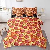 Erosebridal 3D Pizza Twin Bedding Sets, Italy Fast Food Theme Cozy Comforter Set, Sausage Cheese Printed Kids Boys (Comforter+Fitted+Flat Sheet+2 Pillowcases+2 Throw Comforter Sets) 7 Pieces Bed Set