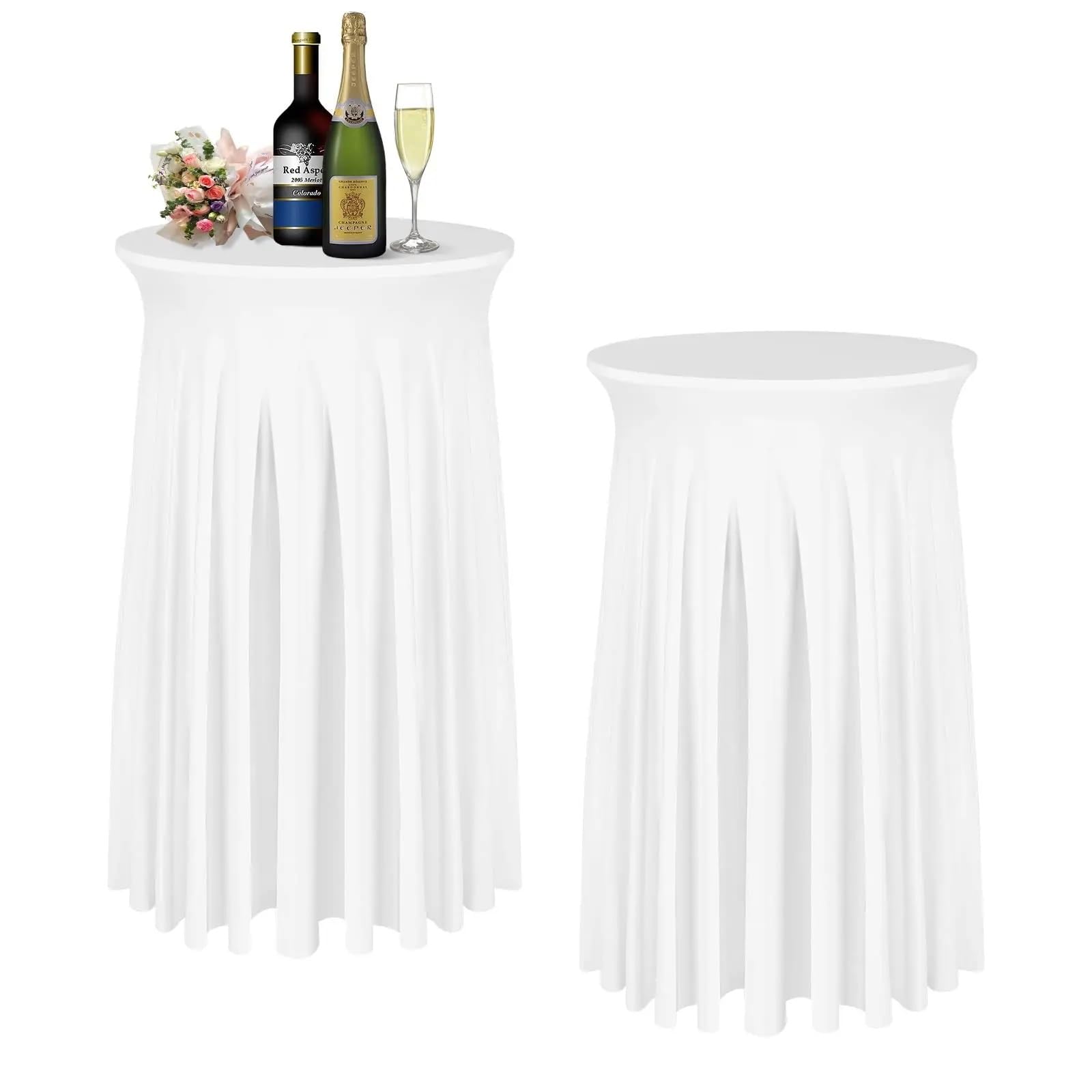 Xinglongs Spandex Cocktail Table Cover Ruffled Cocktail Table Cover with Wavy Round Skirt for Bar Wedding Banquet(White,80x110cm)