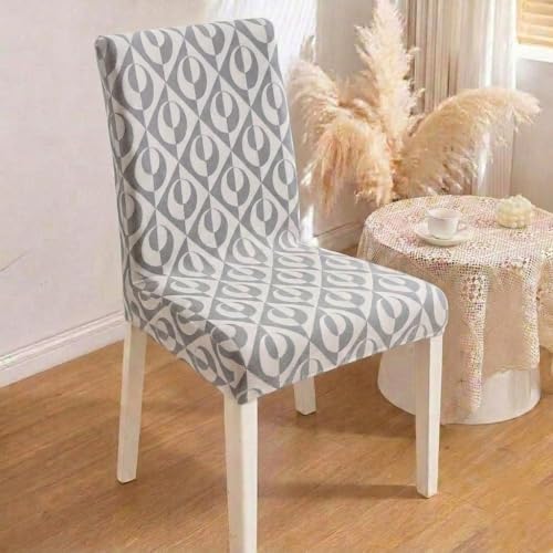 Image of HOMETHREADS Stretchable Elastic Jacquard Chair Seat Cover - Removable & Washable, Durable Seat Protector for Dining Room, Kitchen, Restaurant & Party Chairs (Grey, Pack of 1)