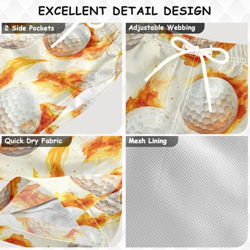 Pigsaly Boys' Swim Board Shorts Watercolor White Golf Balls Red Fire Boy's Swim Trunks Kids Swimwear 4T3