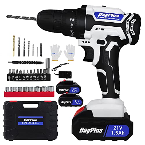 21V Akku-Bohrschrauber mit 2x Akku und Schnellladegerät und 26 Teiligem Bohr-/Schraubersatz, 2-Gang-Geschwindigkeit, 45 Nm, Akku Bohrmaschine für Haus und Garten DIY Projekt