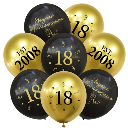 Ballon Décoration Anniversaire 18 Ans, Kit 24pcs Ballons Noir et Or, Joyeux Anniversaire Déco pour Fête D'anniversaire 18 Ans Homme Femme Garçon Fille...
