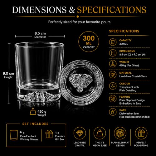 Image of Melbify Elephant Whiskey Glass| Set of 4 | 300 ml |Premium | Unique| Big Size| Broad | Animal Whiskey Glass| Old Fashioned Whiskey Glass| High Ball Glass with Thick Bottom