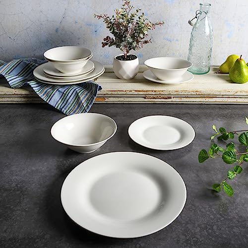 Image of Gibson Home Zen Buffet Round 12 Piece Porcelain Chip and Scratch Resistant Dinnerware Plates and Bowls Set, Scratch & Chip Resistant