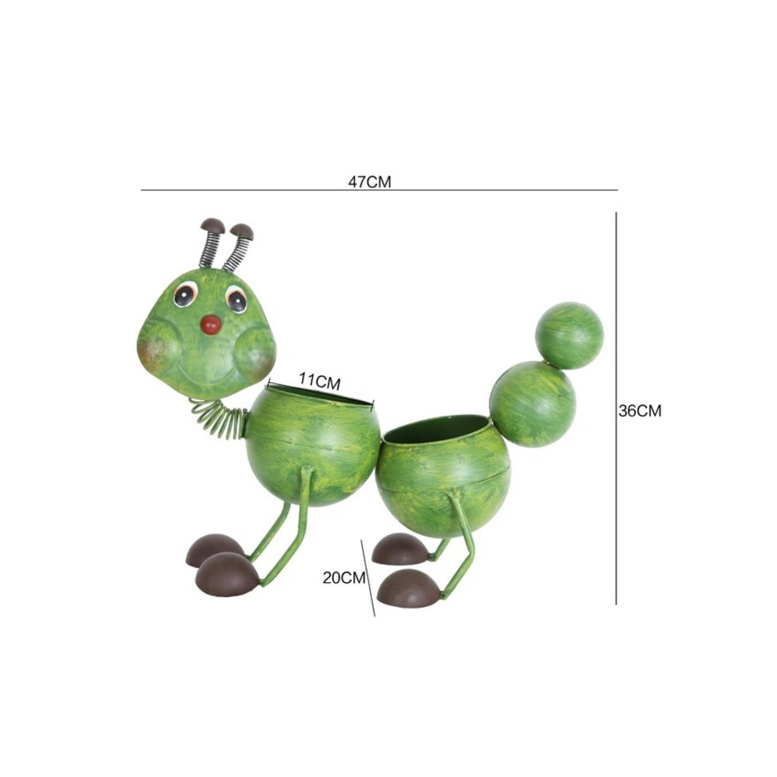 Raupen-Blumentopf aus Metall handgeftigt Garten-Pflanzgefäß als Raupe frostsich Pflanzgefäß aus Steinguss für Gartenliebhab, hobbygärtn, Grün