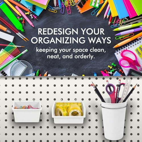Image of G.CORE 12 Pack Pegboard Bins & Cups with Hooks & Loops, Peg Board Hooks Assortment Organizer Accessory, Various Tools Storage Arrange Kit for Garage Craft Workshop Workbench Hobby Office (White)