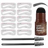 Eyebrow Stamp Stencil Kit (Gray),Eye Brow Stamping Kit with 10 Reusable Eyebrow Stencils and 2 Eyebrow Brushes, Long Lasting Waterproof Hairline Shadow Powder Eyebrow Tint