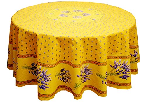 68" Round Lavender Yellow Cotton Coated Provence Tablecloth By Le Cluny #TOP1