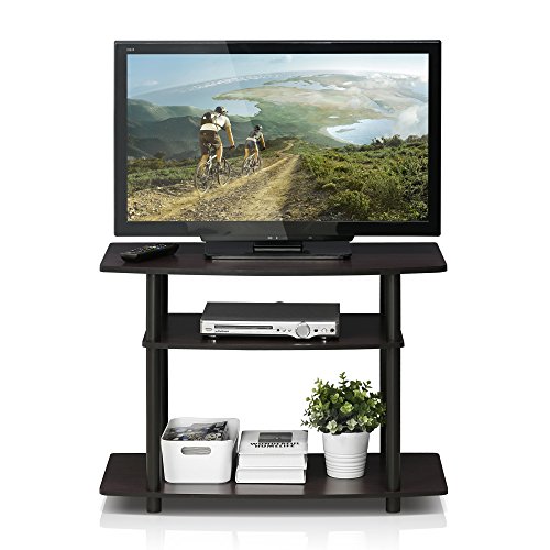 Image of Furinno Turn-N-Tube TV Stand, 3-Tier Toolless Assembly Entertainment Center with Open Shelves, TV Console for TV up to 32 Inch, for Living Room, Bedroom, Dark Walnut
