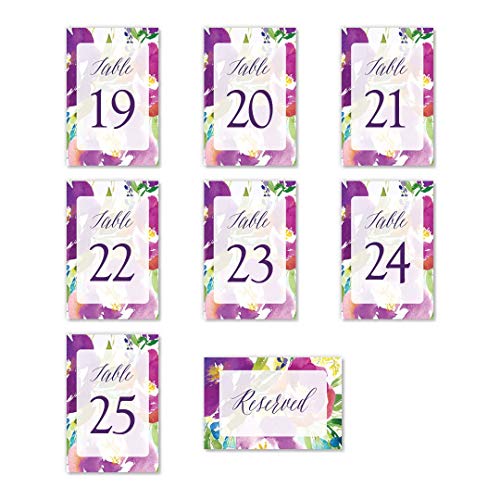 Purple Table Numbers Tropical Watercolor Floral 25 Pack Single Sided 4" X 6" Centerpiece Banquet Decorations All Occasion Bridal Shower Bachelorette Engagement Parties Brunch Dinner Db Party Studio #TOP5