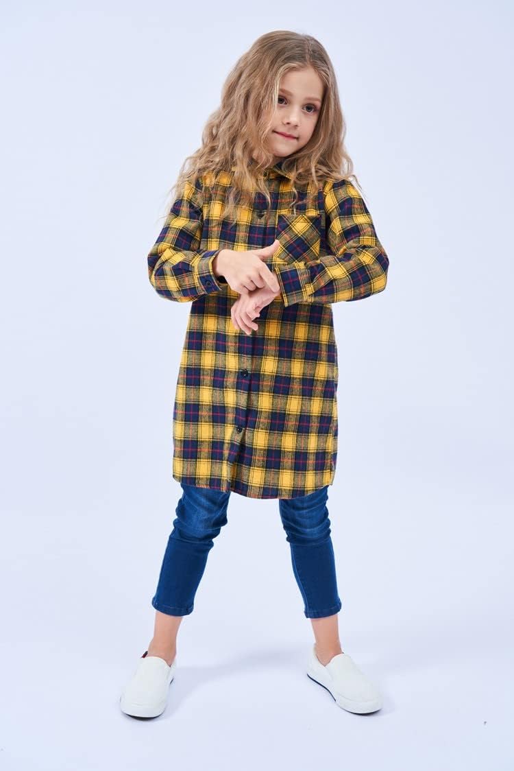 HEARTTOUCH Girls Plaid Button Down Shirts Long Sleeve Flannel Shirt Dress Cotton Loose Soft Tops Buffalo Plaid Shirt Blouse