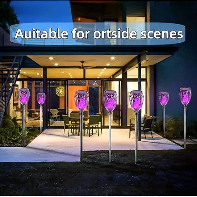 4 Pack Outdoor Solar Flame Light,Solar Lights Outdoor for Garden Decorations with Flickering Flame,IP65 Waterproof Solar Powered Yard Lights Torch Light for Lawn Patio Pathway (Purple)