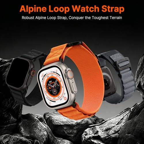 Image of Fullmosa Nylon Alpine Loop Strap for Apple Watch 49 46 45 44 42mm, Black | Compatible with iWatch Ultra3 /2 /1, SE3 /2 /1, Series 11 /10 /9 /8 /7 /6 /5 /4 /3 /2 /1, G-style Hook, Sport Band for Men