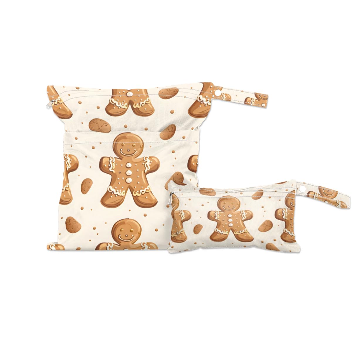 2pcs Cloth Diaper Wet Dry Bag with Two Zipper Pocket Waterproof Storage Bag Travel Laundry Bags, Beach, Pool, Breast Pump Parts, Gym Bag for Swimsuits & Wet Clothes for Baby (Gingerbread Man Shape)