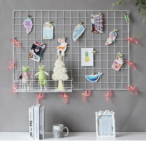 Image of Wire Grid Photo Display Board, Metal Frame, 65x45 cm, Modern Style,Wall Mount with Square Shape, Home Decor Wooden Clip 10 pcs , Metal Mesh Memory Wall, Black, Decorative Clip Board for Pictures Wall Hanging Photo Frame