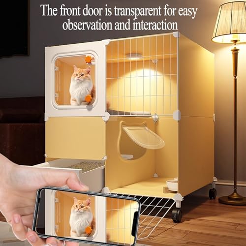 Cage pour chat d'intérieur à roulettes maison fermée 70x45x113cm - 5