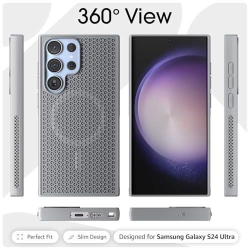Image of Pikkme Back Cover for Samsung Galaxy S24 Ultra 5G | Honeycomb Cooling Design | Silicone Heat Dissipation | Mag-Safe Compatible | Shockproof Camera Protection Bumper Case (Grey)