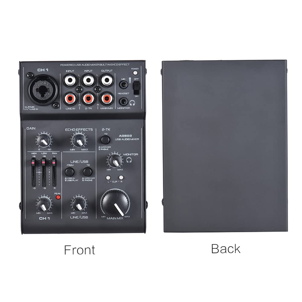 AGE03 5-Kanal Mini Mic-Line Mischpult USB Audio Interface Mixer mit eingebautem Echo-Effekt USB Verstärktes DJ Netzwerk für Aufnahme Live Streaming Karaoke