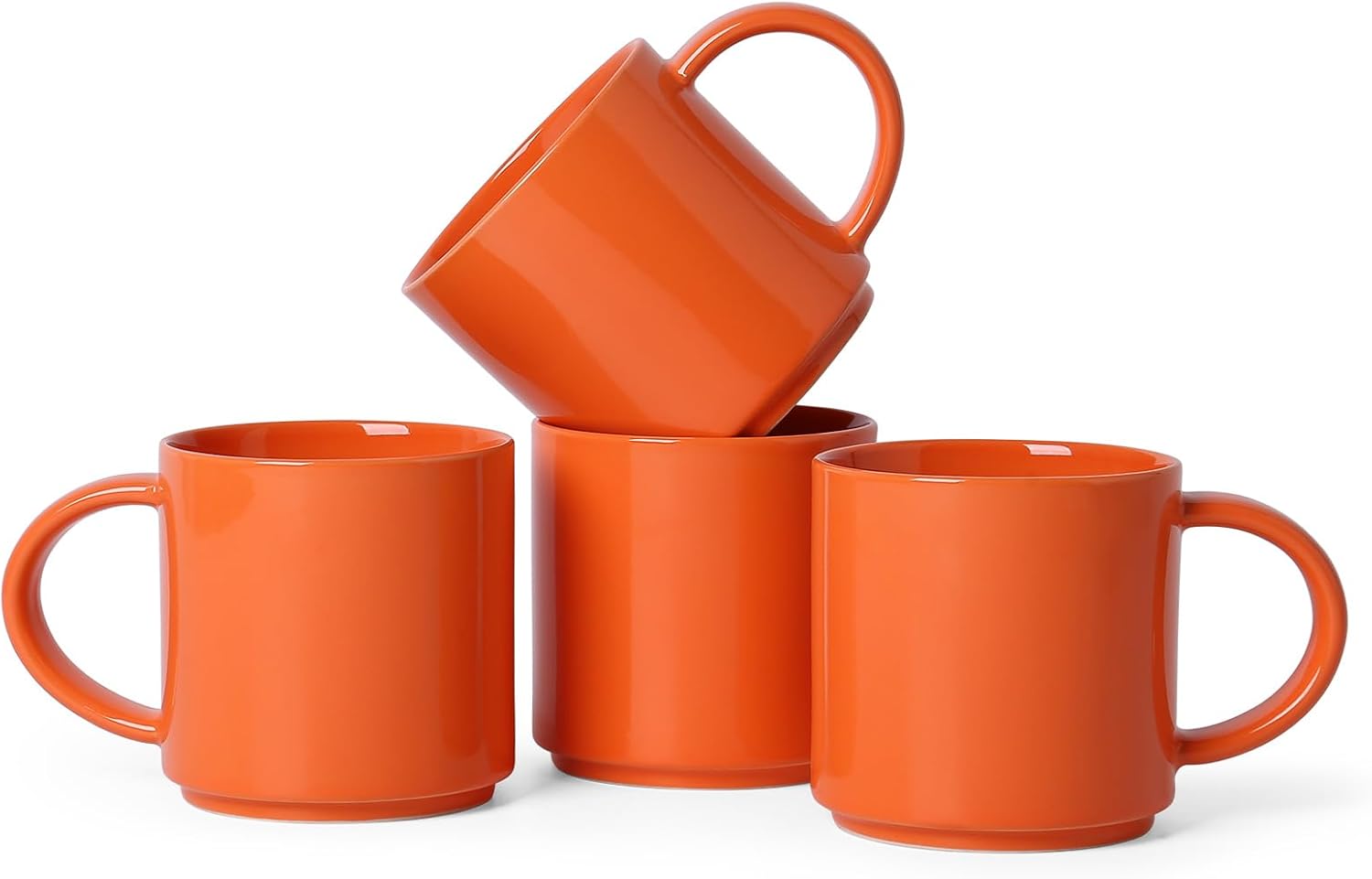 Coffee Mugs Set of 4, Stoneware Coffee Cups with Comfortable Handle, 16oz Ceramic Mugs for Kitchen & Office, Dishwasher & Microwave Safe – Orange