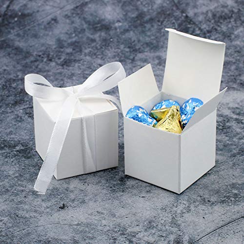 KPOSIYA 100 Pack Favor Boxes 2x2x2 inch Candy Boxes White Gift Boxes with Ribbons for Wedding Baby Shower Decorations Birthday Party Supplies by KPOSIYA - Image 3