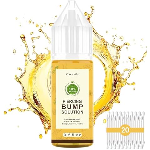 100% Natural Piercing Bump Solution & Keloid Bump Removal for Piercings-0.5 oz, Piercing Bump Oil for Keloid Removal with 20 Count Cutton Swabs, Instant Relief Nose Piercing Cleaner for Keloid/Scar Cover
