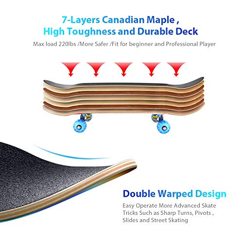 Easy_Way Complete Skateboards- Standard Skateboards For Beginners Kids Boys Girls Teenager- 31''X 8''Canadian Maple Cruiser Pro Skate Board, Skateboards (Deer) #TOP3